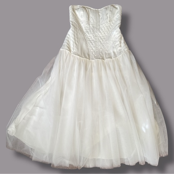 NWT Anthropologie BHLDN Strapless Satin/Tulle-Skirt Tea Length Dress Medium - Picture 2 of 16